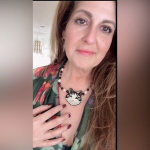 Lee Sands Mother-of-Pearl Cat Necklace